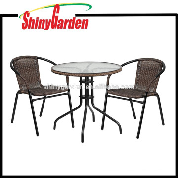 Amazon Flash Furniture Round Glass Metal Table with Rattan Edging and 2 Rattan Stacking Chairs , bistro set